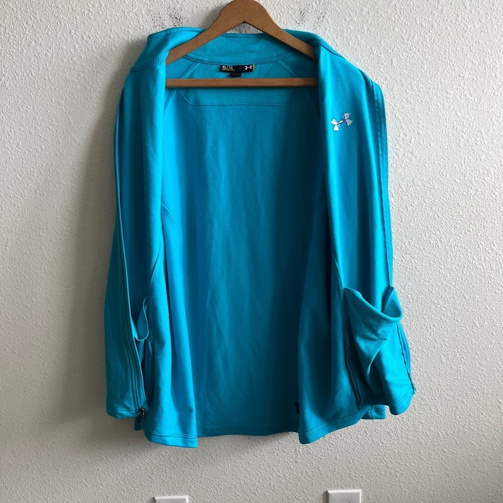 Under Armour Men's Light Blue Full Zip Fleece Jacket Size XL Loose Fit - Picture 9 of 11